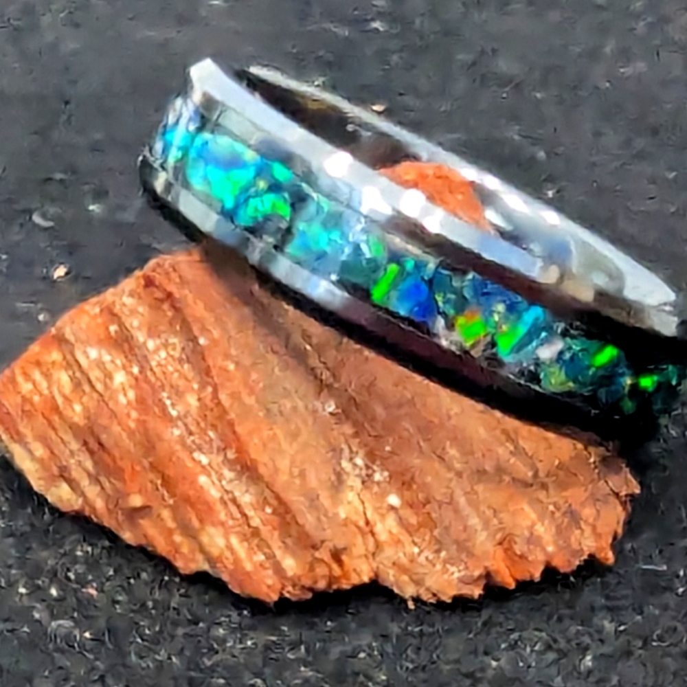Opal inlay ring, size 10.5, tungsten